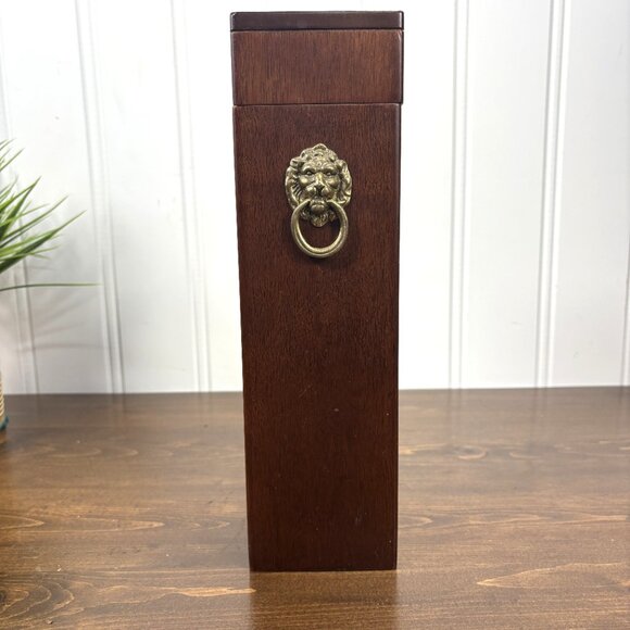 Vintage Wood Gift Box for Wine Bottle Bombay Company Wood Box with Brass Handle - Picture 3 of 15